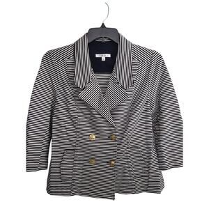 CAbi Blazer Womens Large Navy White Striped Double Breasted Nautical Buttons